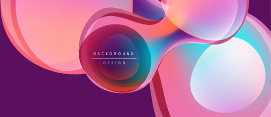 Abstract fluid shapes blend, creating vibrant gradients. Pink, purple, blue hues dominate design. Modern aesthetic, dynamic composition.
