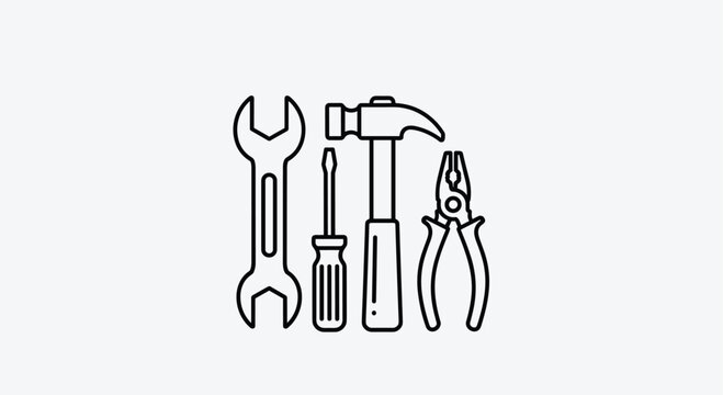 Essential home repair tools for DIY projects and maintenance perfect for handyman services featuring hammer wrench screwdriver and pliers, Generative AI