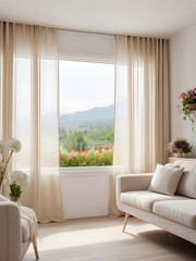 beige curtains in simply living room	