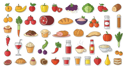 A Colorful Variety of Food Items in Vector Style