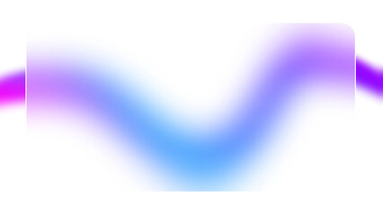 Abstract element of rounded rectangular glass frame with glowing blue purple gradient wave background