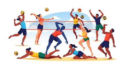 Energetic Beach Volleyball Players in Action A Colorful Illustration of Sport and Teamwork