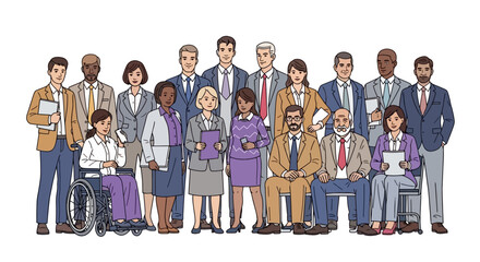 Obraz premium Diverse Group of Business Professionals Standing Together, Emphasizing Teamwork and Inclusivity in a Corporate Environment