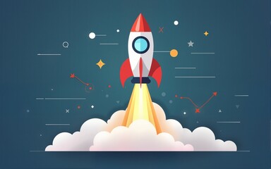Startup launch and business growth concept, rocket symbolism, entrepreneurship, startup innovation, and early-stage success strategies for new business development and expansion. Muxer. High quality
