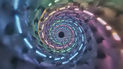 Colorful spiral tunnel radiates against mesmerizing blue and green background, captivating viewers with its technological innovation and exploration concept, perfect for data driven discovery.