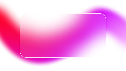 Abstract element of rounded rectangular glass frame with glowing red pink gradient wave background