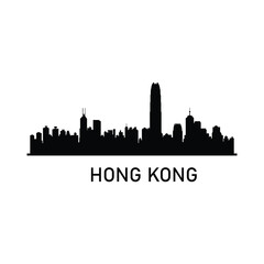 Naklejka premium Hong Kong Skyline Silhouette with Skyscrapers – China Cityscape Illustration