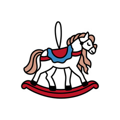 Vintage toy, rocking horse. Old fashioned Christmas tree animal toy. Design element for New Year. Happy holiday isolated clipart