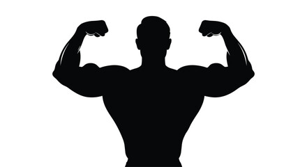 Powerful muscular man flexing strong biceps in silhouette against white background health and fitness concepts strength training goals body building, Generative AI.