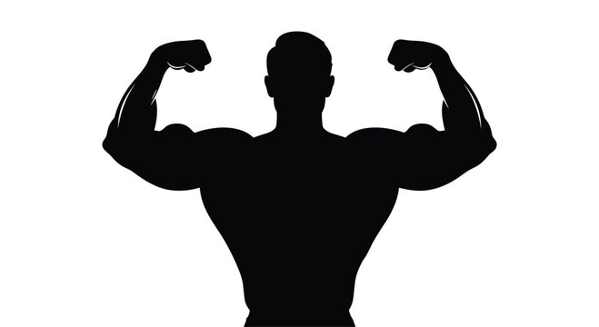 Powerful muscular man flexing strong biceps in silhouette against white background health and fitness concepts strength training goals body building, Generative AI.