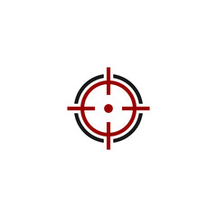 Red and black target crosshair icon symbolizing business goals and precision. Vector graphic symbol for strategy, focus, and accuracy © Jarjit-kun