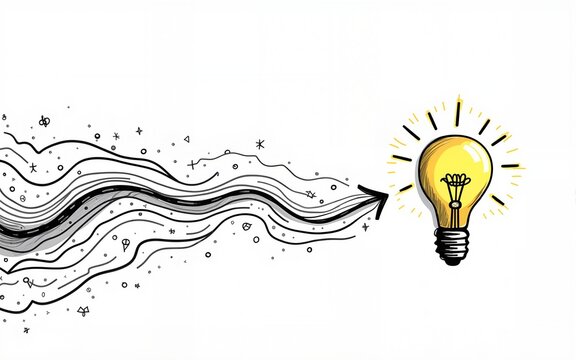 One continuous line drawing of way from chaotic to simplicity and lightbulb. Concept of problem solving and business solutions in simple linear style. Editable stroke. Doodle vector illustration