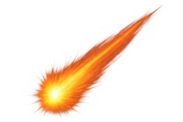 Fiery meteor burning through atmosphere transparent background