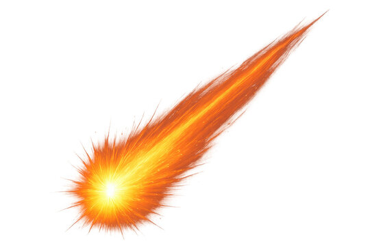 Fiery meteor burning through atmosphere transparent background