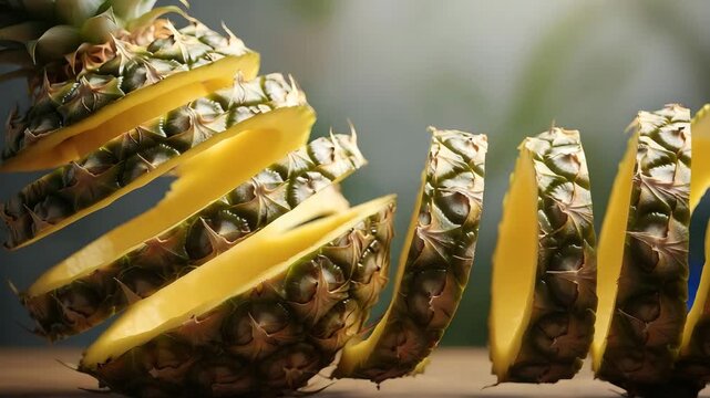 Freshly sliced pineapple segments showcasing tropical fruit and natural textures