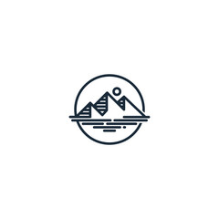 Minimalist line art icon of mountains and water with a DNA helix, symbolizing the intersection of nature, science, and genetics