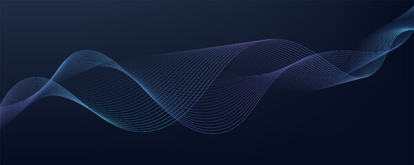 Abstract glowing wave lines on dark blue background. Dynamic wave pattern. Modern flowing wavy lines.