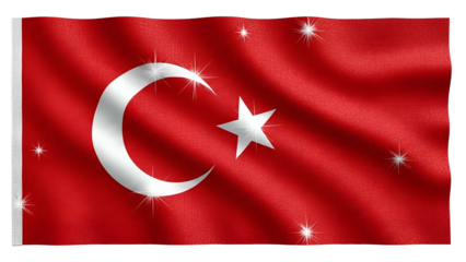 A waving red flag with a white crescent moon and star, symbolizing a nation