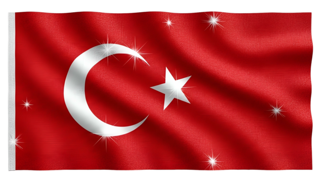 A waving red flag with a white crescent moon and star, symbolizing a nation