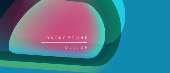 Abstract vibrant layers overlap. Gradient colors blend, creating modern background design. Text reads background design. Smooth shapes dominate composition.