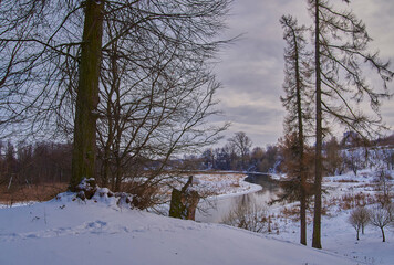 winter landscape with trees and a river 