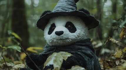 Stuffed panda wearing a wizardas hat and cape