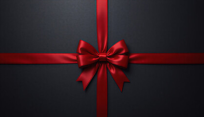 Elegancka czerwona kokarda na ciemnym czarnym tle, ekskluzywny prezent na specjalną okazję.