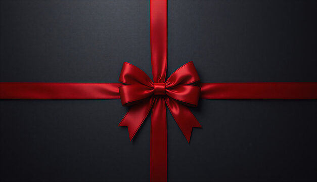 Elegancka czerwona kokarda na ciemnym czarnym tle, ekskluzywny prezent na specjalną okazję.