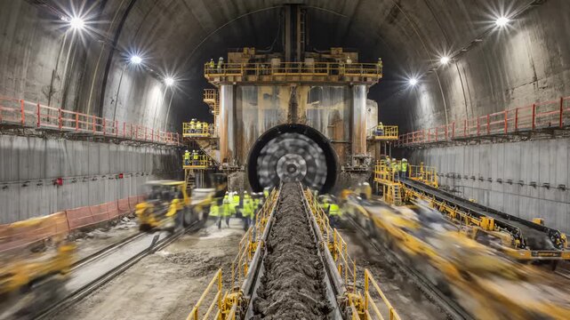 Tunnel Boring Machine Advances Through the Ground During Construction