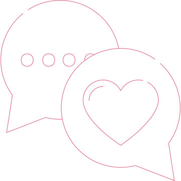 Two Red Outline Speech Bubbles One Containing A Heart Symbol Overlapping Another With Dots Representing A Message On A Transparent Background