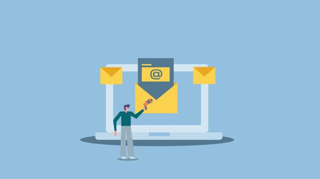 Businessman launches multiple email marketing campaign, capture new leads and expand customer reach, leveraging internet communication.