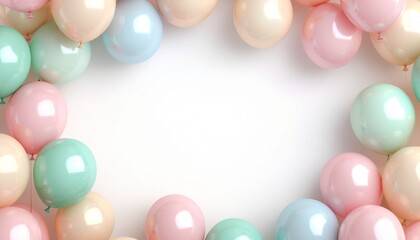 charming arrangement of pastel-colored balloons, creating a warm and inviting atmosphere for text overlay, perfect for announcements or invitations.