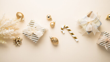 Merry Christmas and Happy Holidays greeting card, frame, banner. New Year. Christmas golden...