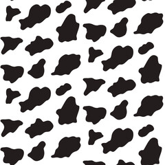 Cow spots seamless pattern holstein with black and white animal print, featuring irregular blobs and freeform spots for a creative background or dairy design. Vector cow seamless bg illustration.