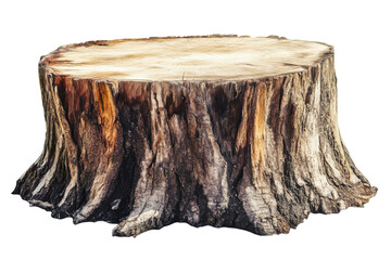 Rustic tree stump isolated on transparent background. Large tree stump isolated on white background.