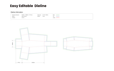 box dieline template, hexagonal shaped top bottom box packaging die cut template, box design printable product packaging layout,

