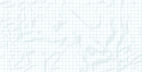 Obraz premium Crumpled white grid paper. Journaling page blank background. Notebook paper sheet. Vector horizontal notepad binder folded pattern. Math diary or memo textured cover.