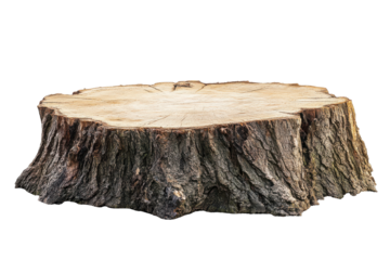 Rustic tree stump isolated on transparent background. Large tree stump isolated on white background.
