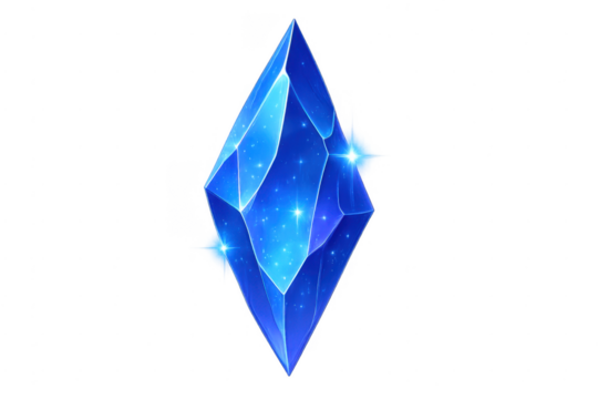 Glowing blue crystal jewel with transparent background