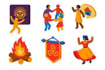 Cultural Dance Icons. Isometric vector illustration set Cultural Significance of Dance: ancestral symbol, community circle,