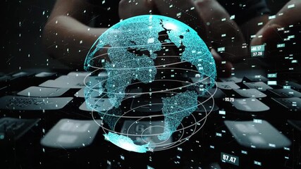 Explore the fusion of technology and global connectivity depicted through a digital earth globe overlaid on a keyboard, symbolizing modern data flow and communication. Xenic - Powered by Adobe