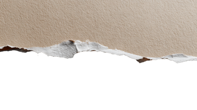 Torn brown paper edge revealing white space below, isolated on transparent background