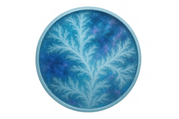 Growing frost patterns inside a blue starry galaxy sphere