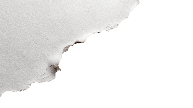 Torn edge of textured gray paper with rough border isolated on transparent background