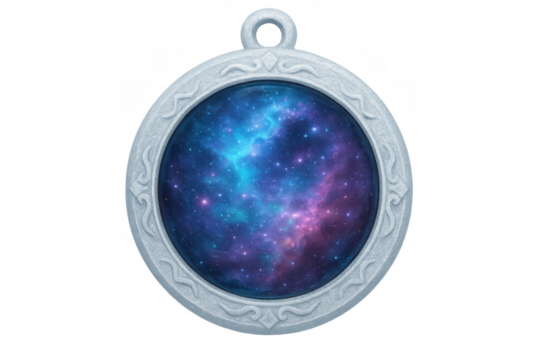 Fantasy amulet with galaxy inside on transparent background