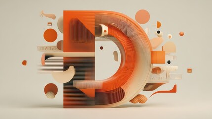 Modular orange D monogram featuring diverse sector icons for branding and identity design