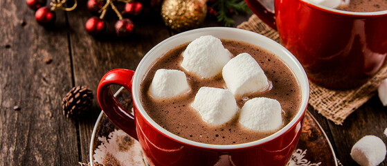 Festive Christmas hot chocolate topped with fluffy marshmallows, perfect for cozy winter moments, holiday celebrations, and seasonal vibes.