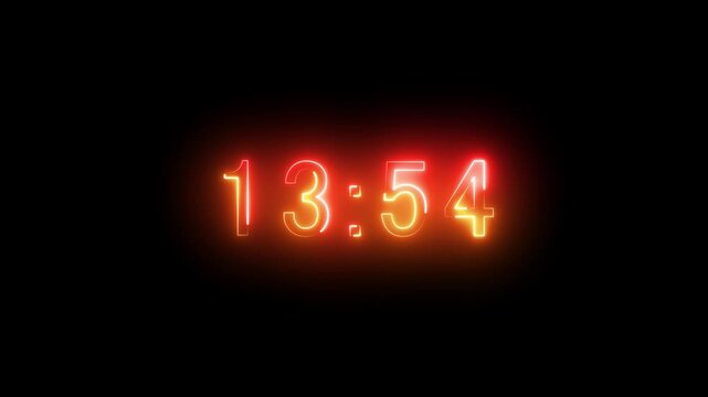  Animation of glowing neon icon ,14 minute to 13 countdown timer. 
