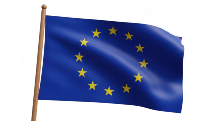 European union flag waving on a flagpole against a transparent background