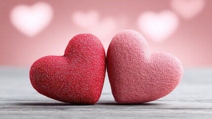 Dopamine pink-gold heart bokeh with two glitter red hearts—Valentine hero for app launch, brand ad, site header